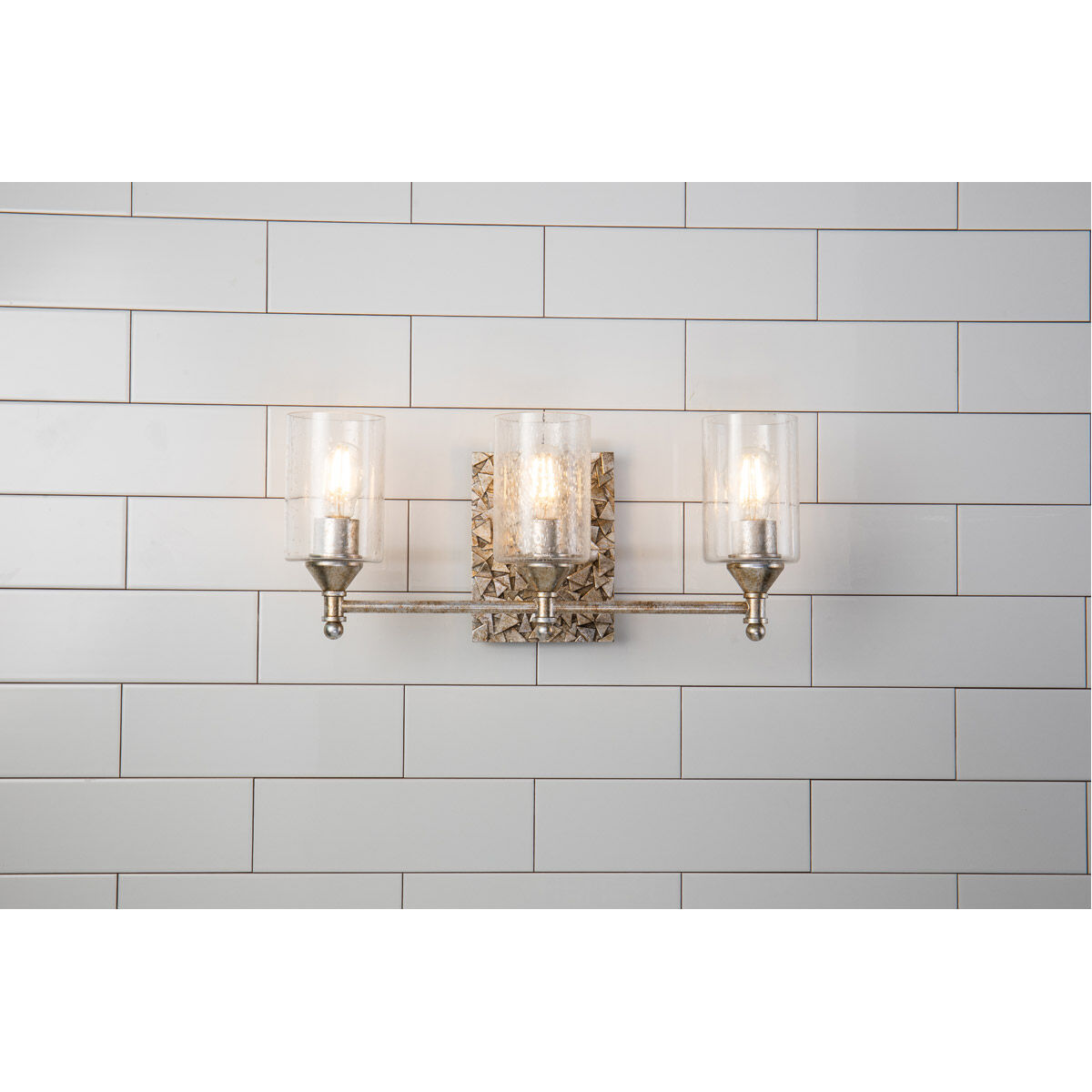 Mosaic 3 Light 21 inch Silver Bath Light Wall Light in Silver Leaf with Antique